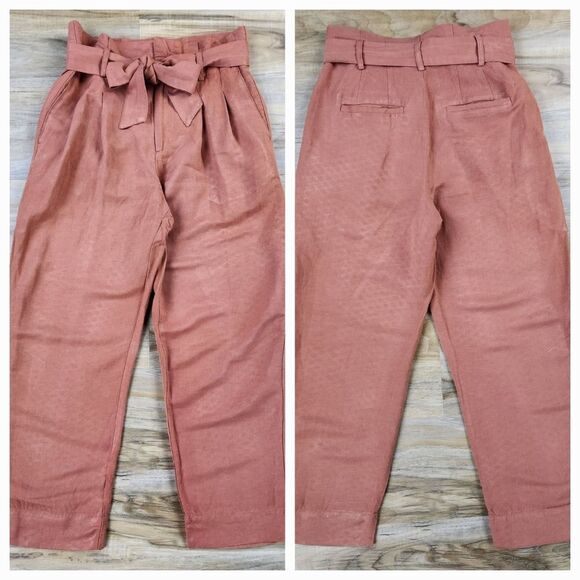 🔸️Madewell Rust Linen Blend Belted Paperbag Pants Size 4 - Picture 16 of 16